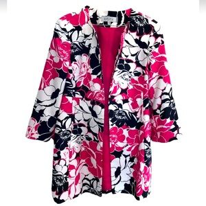 Kasper Collarless Longer Open Floral Blazer Jacket 14 Black/Pink Career Spring